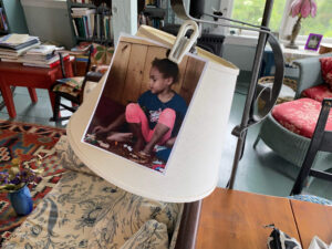 Here on my lampshade is Cailynn, Ashley’s great niece, when she was about six in his studio at Islesford, Maine.