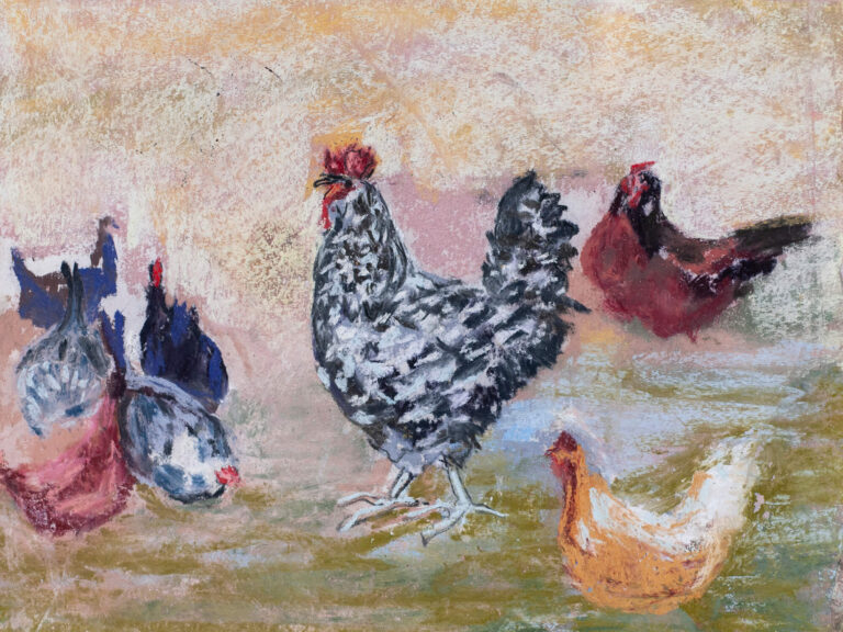 Chickens at Myles’s house. Pastel